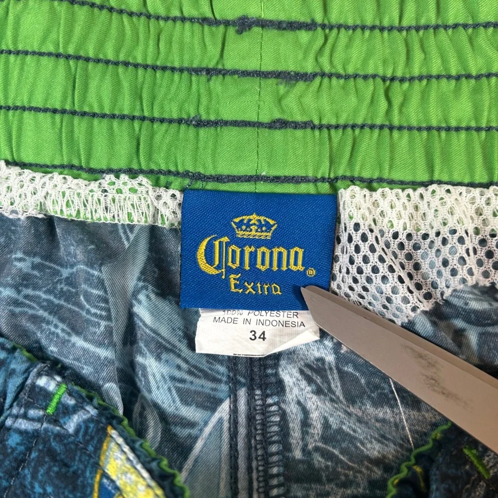 VTG Corona Extra Swim Trunks Mens 34 Blue Tropical Beer Board Shorts Surf Rider